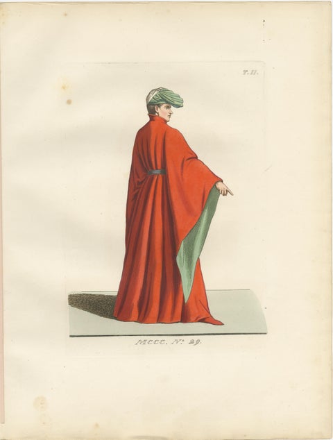 Medieval Costume Figures, 3 Elegant Hand-Colored Antique Prints, France 1845, view 2
