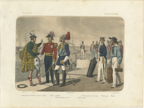 British and Scottish Costumes, Officers, Guards, and Sailors, c.1845, view 2