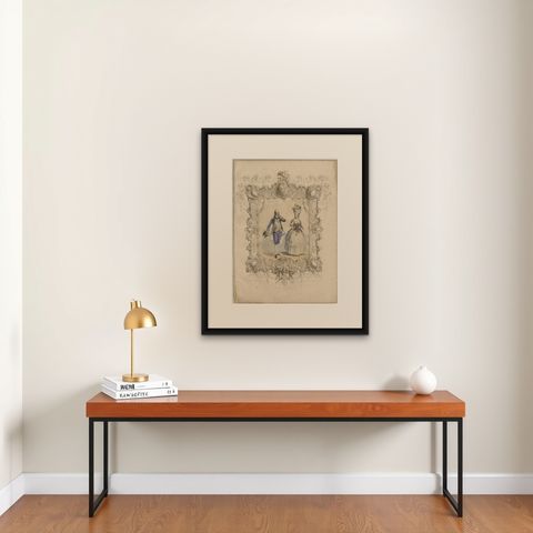 Louis XVI French Rococo Court Costume Lithograph, 1775, Published 1847, shown framed on a wall