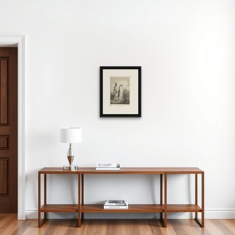Islamic Costume Print Pilgrim Attire of Mecca, 1863 Dutch Lithograph, shown framed on a wall