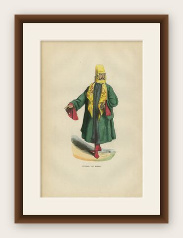 Ottoman Gentleman from Mardin (Mesopotamia) - Antique Costume Lithograph, c.1852, shown framed