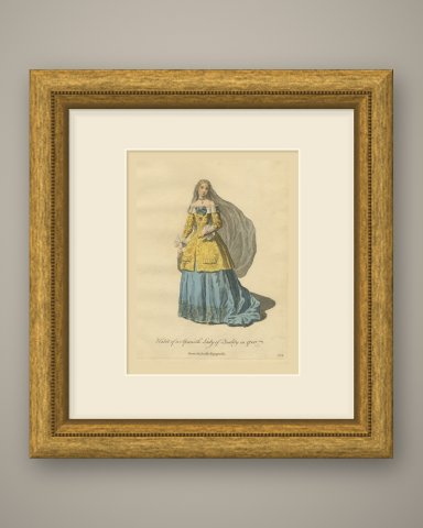 Spanish Lady of Quality in 1700 with a Long Veil, Jefferys Costume Plate, 1757, shown framed