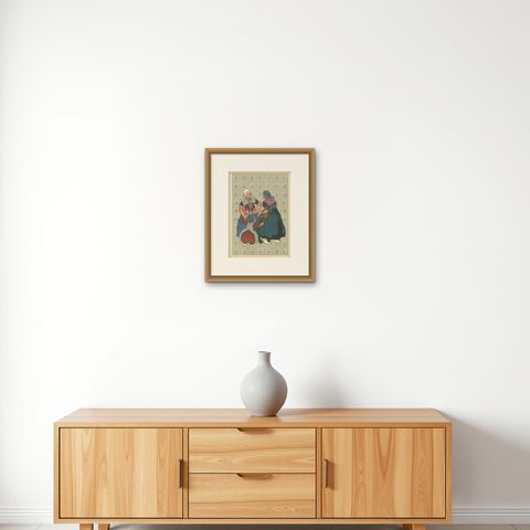 Spakenburg Women in Sunday Dress with Child, Dutch Costume Print (1932), shown framed on a wall