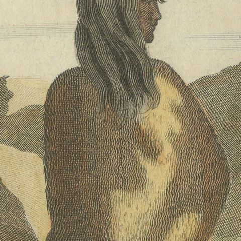 Californian Woman in Deerskin Dress, Indigenous Portrait, Engraving 1780, close-up 5