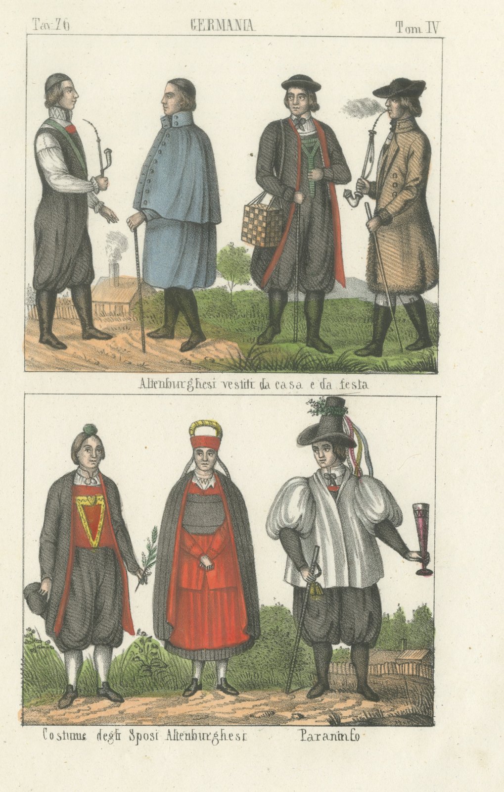 Altenburg Everyday and Festive Dress with Bridal Couple, Lithograph, 1842