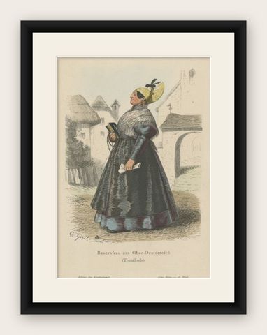 Antique Costume Print of a Farmer's Wife from the Region of Traunkreis, c.1880, shown framed