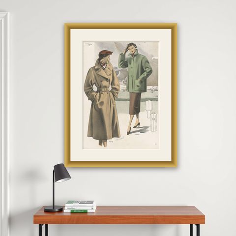 Vintage Fashion Print 'Pl.14319' Published in Ladies Styles, 1952, shown framed on a wall