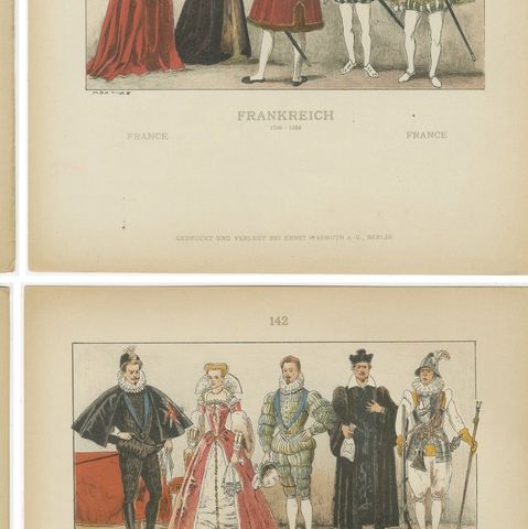 French Renaissance Costumes 1500s, Set of 6 Antique Prints, Published in 1880, close-up 2