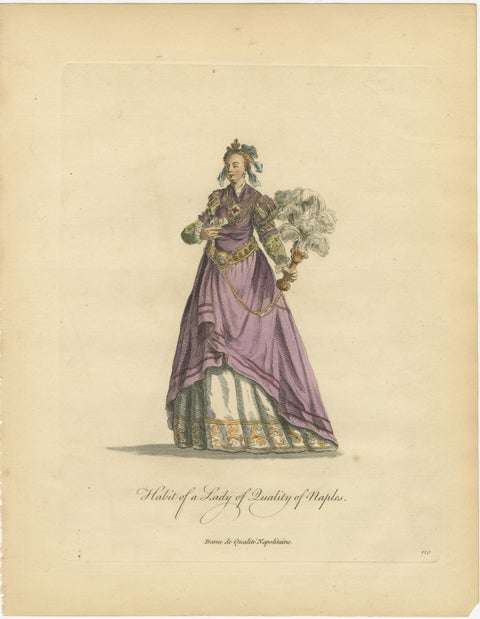 Italian Noblewomen Costume Engravings from Naples, Hand-Colored, 1749, view 2