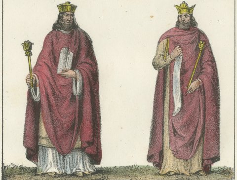 Clovis, Clotilde, Clotaire I and Clotaire II, Frankish Kings, 1842, close-up 2