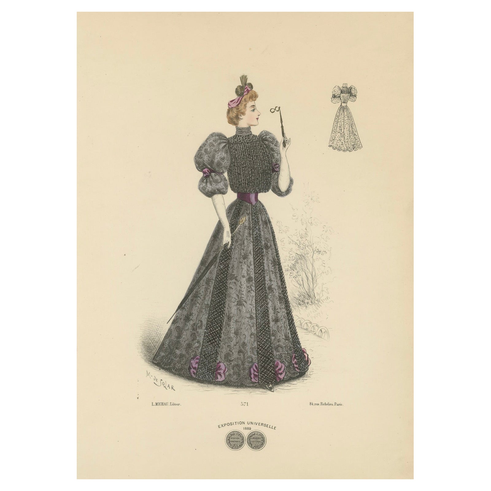 Victorian Grace: Fashion Lithograph by L. Michau and M. de Solar from 1889