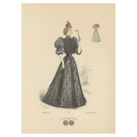 Victorian Grace: Fashion Lithograph by L. Michau and M. de Solar from 1889