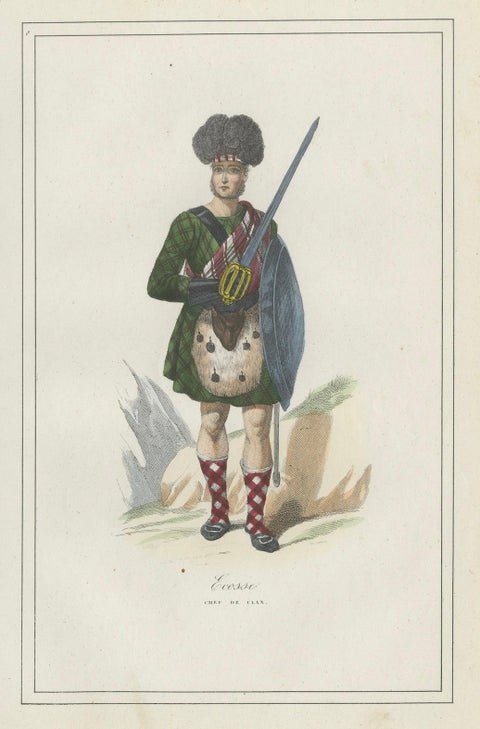 Antique Costume Print of Scottish Clan Chief in Highland Dress, 1854, close-up 5