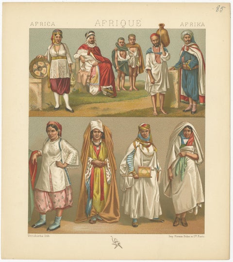 Pl. 85 Antique Print of African Costumes Racinet, 'circa 1880', view 2