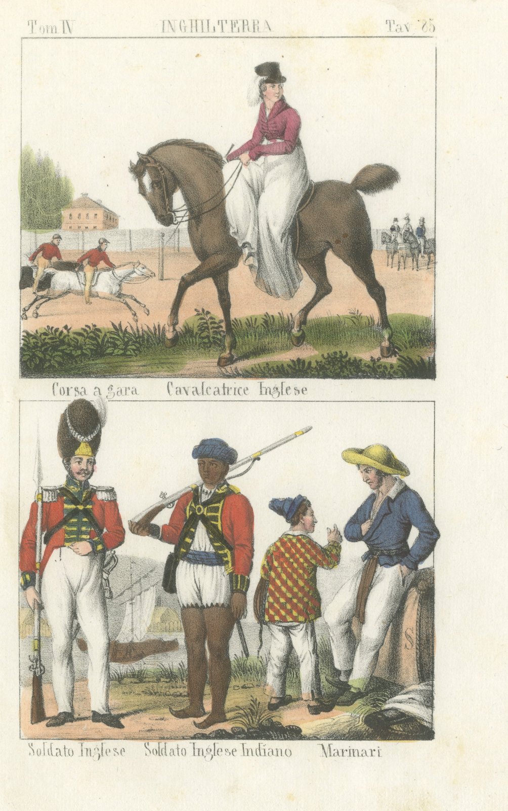 English Horsewoman, a Race, British and Indian Soldiers and Sailors, 1842