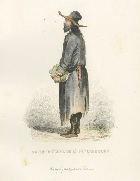 Russian Traditional Costumes and Trades, Set of Four Antique Prints, circa 1850, close-up 4