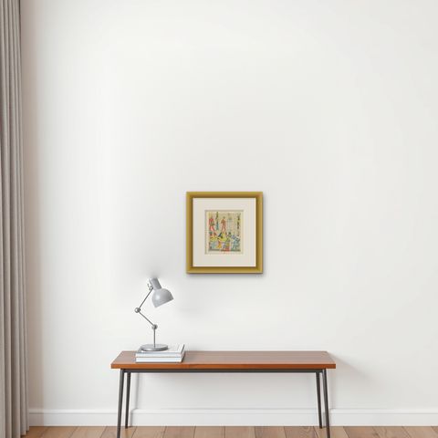 Antique Print of Ancient Egyptian Costumes by Racinet, 1888, shown framed on a wall