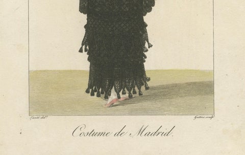 Spanish Woman from Madrid, Hand-Colored Engraving, Costume de divers Pays, 1820, close-up 5