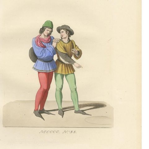 Six Hand-Colored Lithographs of Medieval Italian Costume, Circa 1860, close-up 1