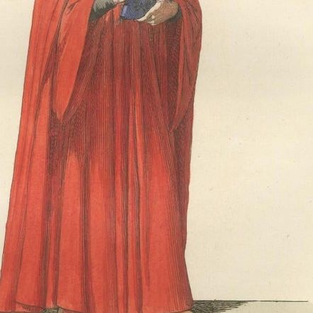 Costumes of a Knight, a Poet, and a Muse from Medieval Italy, Published in 1845, close-up 1