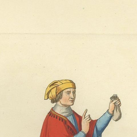 Antique Print of a Nobleman from Siena, Italy, 14th Century, by Bonnard, 1860, close-up 1