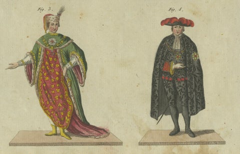 18th-Century Aristocratic and Ceremonial Attire: Handcolored Engraving of 1805, close-up 2