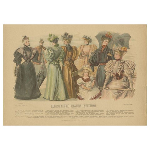 German Antique Fashion Print of Women, Published in 1894