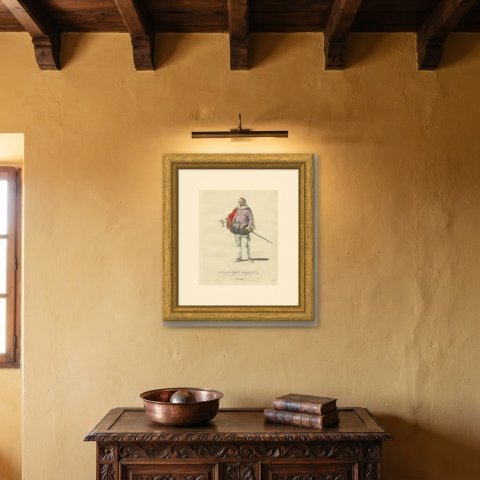 Habit of an English Nobleman in 1559, Hand Colored Jefferys Costume Plate, 1757, shown framed on a wall