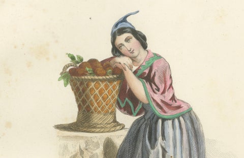 Set of Four Antique Portuguese & Madeira Folk Costume Engravings, circa 1850, close-up 6