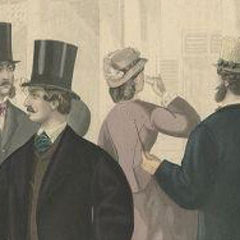 Antique Fashion Print of Males in Costume, 1864, close-up 1