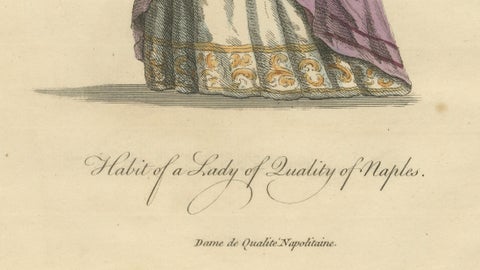 Italian Noblewomen Costume Engravings from Naples, Hand-Colored, 1749, close-up 3