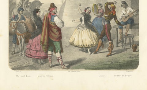 Spanish Dancers and Regional Costumes, Gitano and Valencian Figures, c.1845, close-up 4