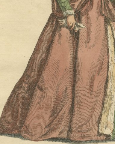 Habit of a Swedish Lady of Quality in 1577, Jefferys Costume Plate, 1757, close-up 2