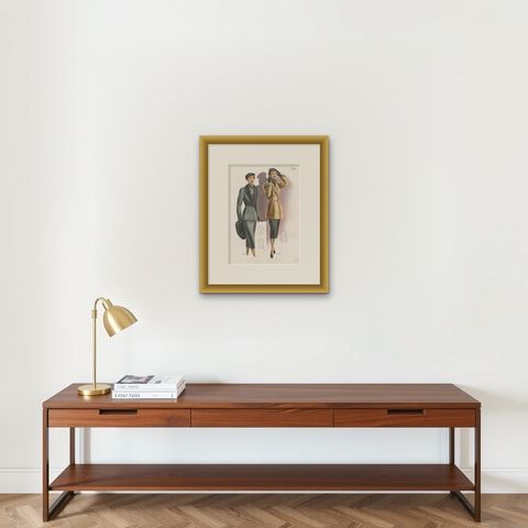 Original Vintage Fashion Print published in Ladies Styles, 1952, shown framed on a wall