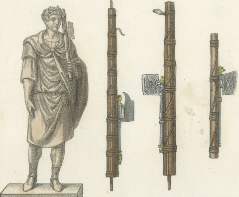 A Roman Lictor with the Fasces, a Senator and a Consul, Lithograph, 1842, close-up 1
