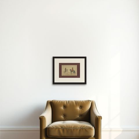 Spanish Cavalry by José Rubio Villegas: Dragoon and Kettledrummer, 1861, shown framed on a wall
