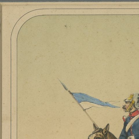 Spanish Cavalry Lithograph by José Rubio y Villegas: Lancers, 1861, close-up 6