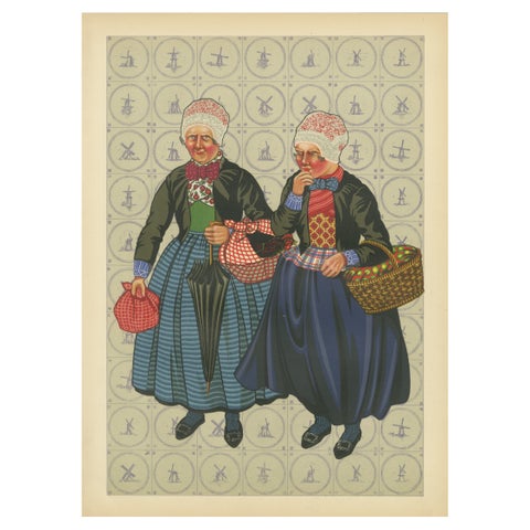 Colorful Doornspyk Market Women in Apenjak Coats, Dutch Costume Print, 1932