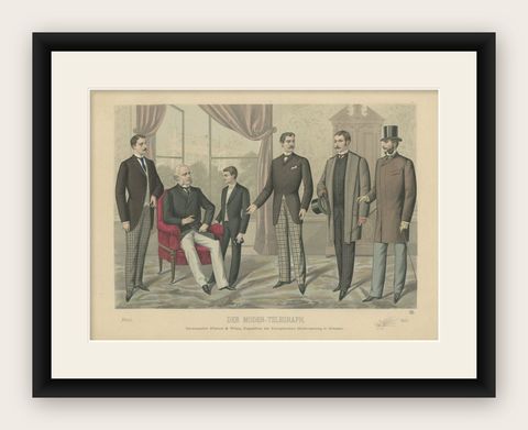 Antique Print of Men's Fashion in March 1889 by Klemm & Weiss, c.1900, shown framed