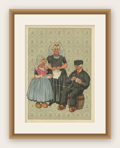 South Beveland Roman Catholic Dress with Girl and Grandfather, Plate XLII (1932), shown framed