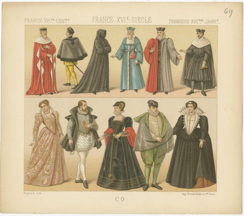 Pl. 69 Antique Print of French XVIth Century Costumes by Racinet, circa 1880, view 4