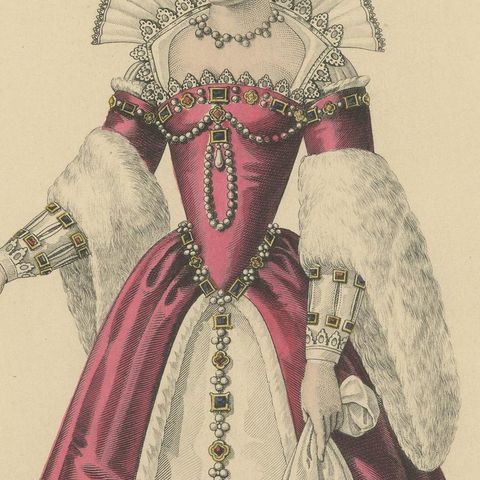 Antique Costume Print of Louise de Lorraine, Queen of France, 1900, close-up 6