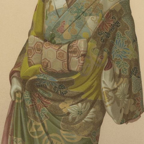 A Stunning Lithograph Showcasing a Japanese Lady Dressed in Kimono, 1884, close-up 6