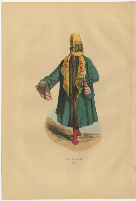 Traditional Attire of a Man from Mardin in Turkey in 19th Century Lithograph, view 2