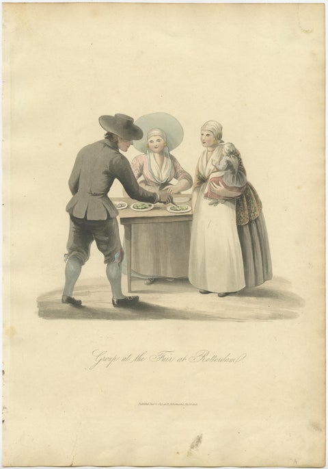 Old Costume Print Showing People at the Fair in Rotterdam, The Netherlands, 1817, view 2