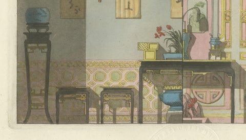 Chinese Nobleman’s Study Interior, Ferrario Costume Print, Hand-Colored c.1815, close-up 5