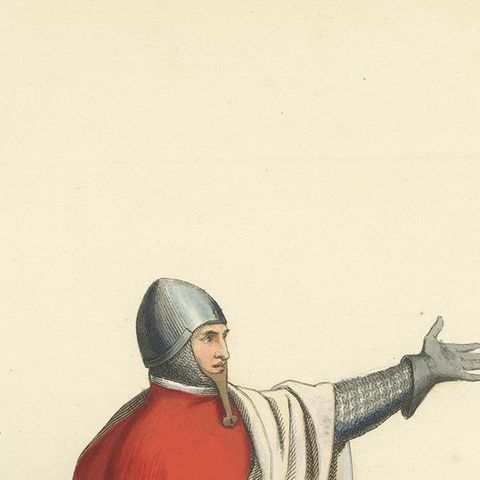 Antique Print of a 14th Century Italian Military Costume by Bonnard, 1860, close-up 1