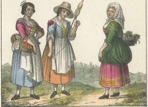 Women and a Lady of Florence with Venetian Women of the People, 1842, close-up 2