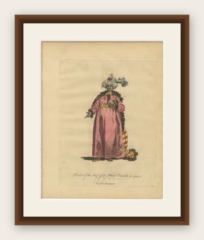 Ottoman Chief Black Eunuch Costume Print, Hand-Colored, 1749, shown framed