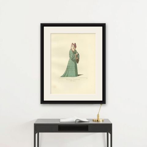 Antique Print of a Noblewoman from Siena, Italy, by Bonnard, 1860, shown framed on a wall